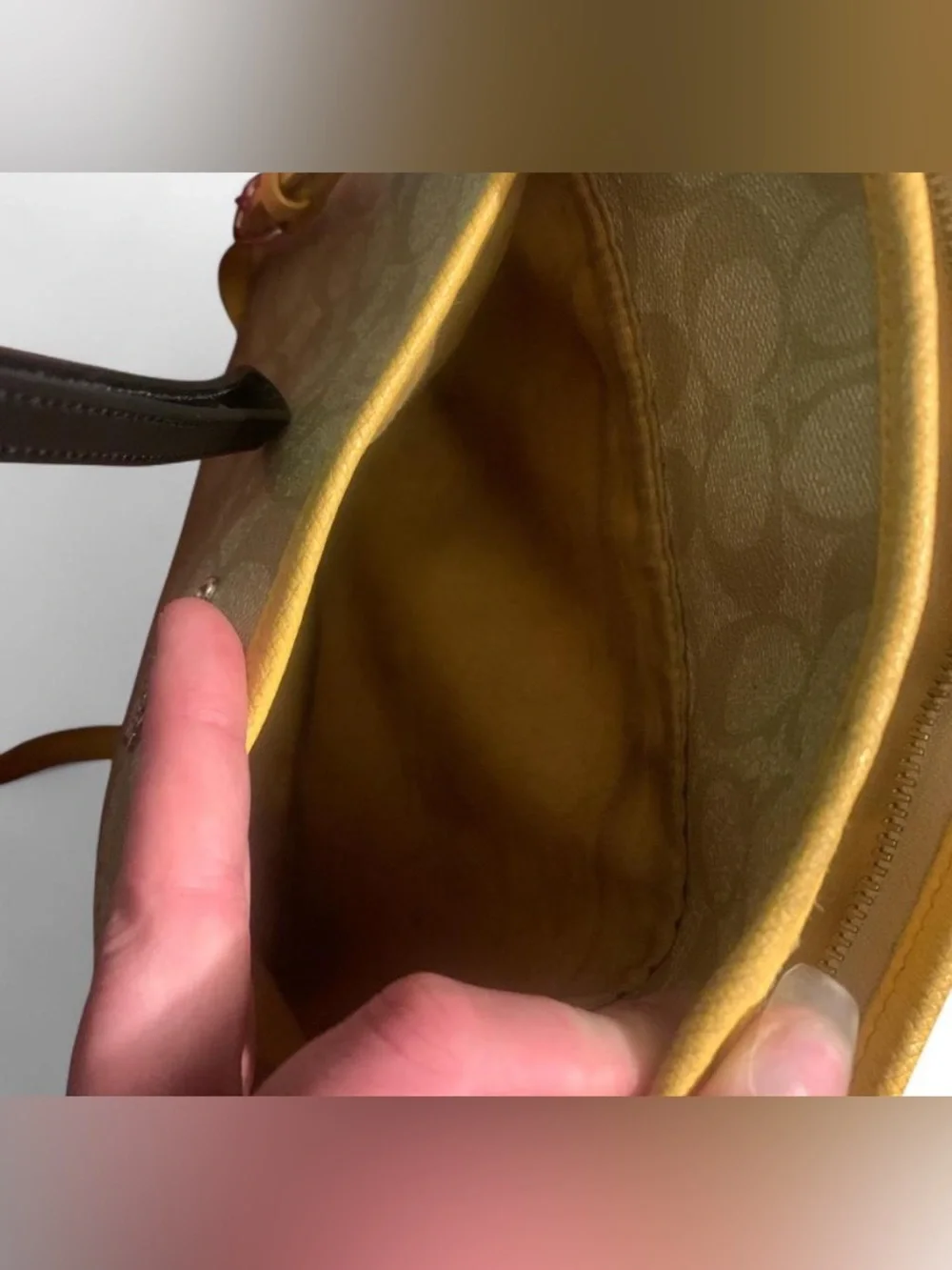 Coach Khaki and Yellow Trim Signature Crossbody Bag - Picture 5 of 5